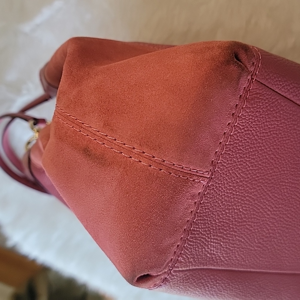 COACH Lexy Large Pink Rose Pebbled Leather Suede Double Handle Shoulder‎ Bag - Picture 10 of 13